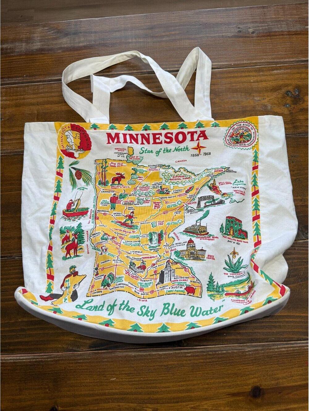 Minnesota Boutique Map Art Tote Vintage Moda